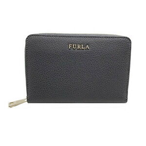 Furla Compact Zip Around Wallet Gray Leather